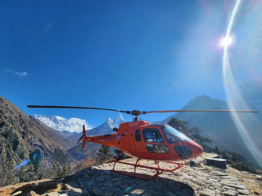 Helicopter Tour with Aero Connect Nepal Landing on Helipad for Hotel Everest View